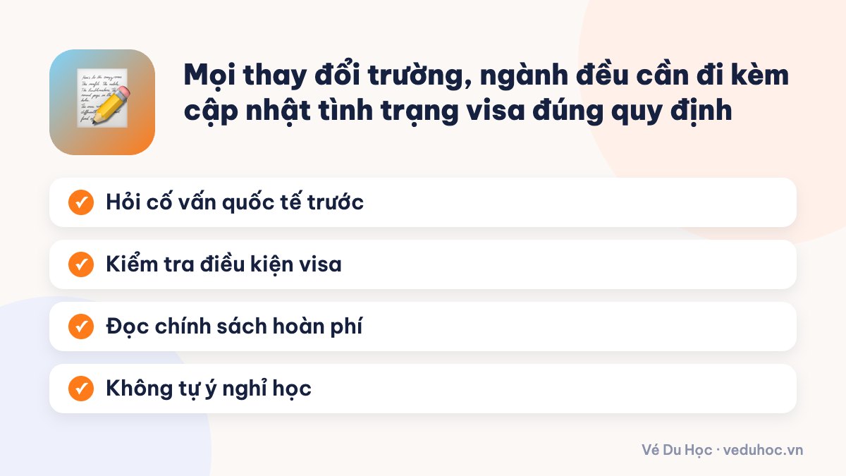 Mọi thay đổi trường, ngành đều cần đi kèm cập nhật tình trạng visa đúng quy định