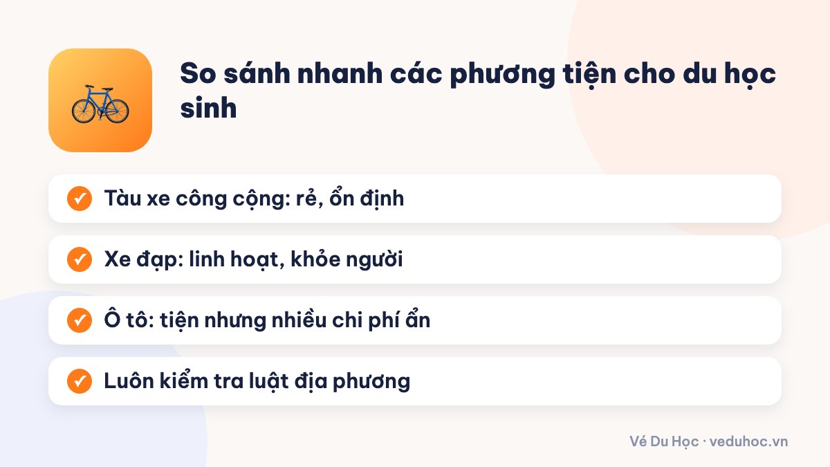 So sánh nhanh các phương tiện cho du học sinh