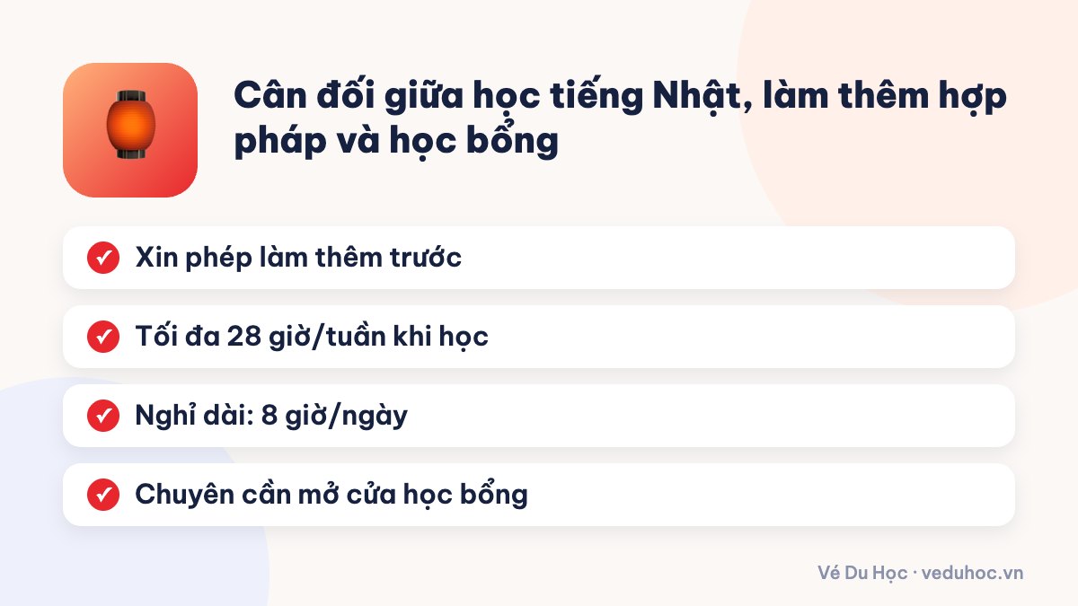 Cân đối giữa học tiếng Nhật, làm thêm hợp pháp và học bổng
