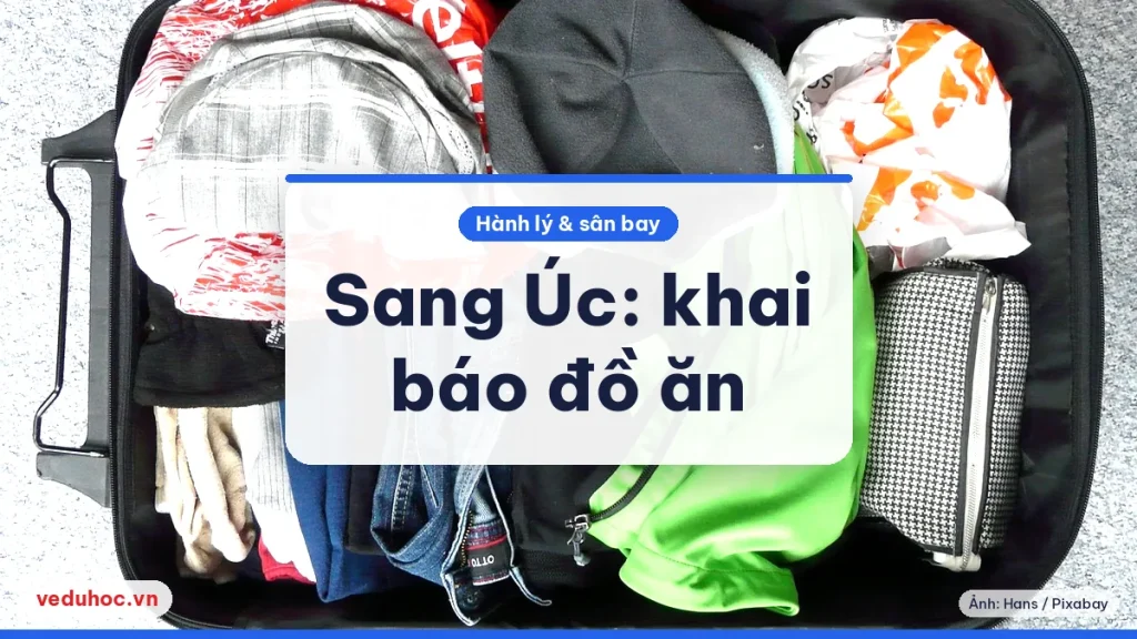 Vali mở đầy quần áo xếp gọn nhìn từ trên xuống, minh hoạ soạn đồ đi du học Úc