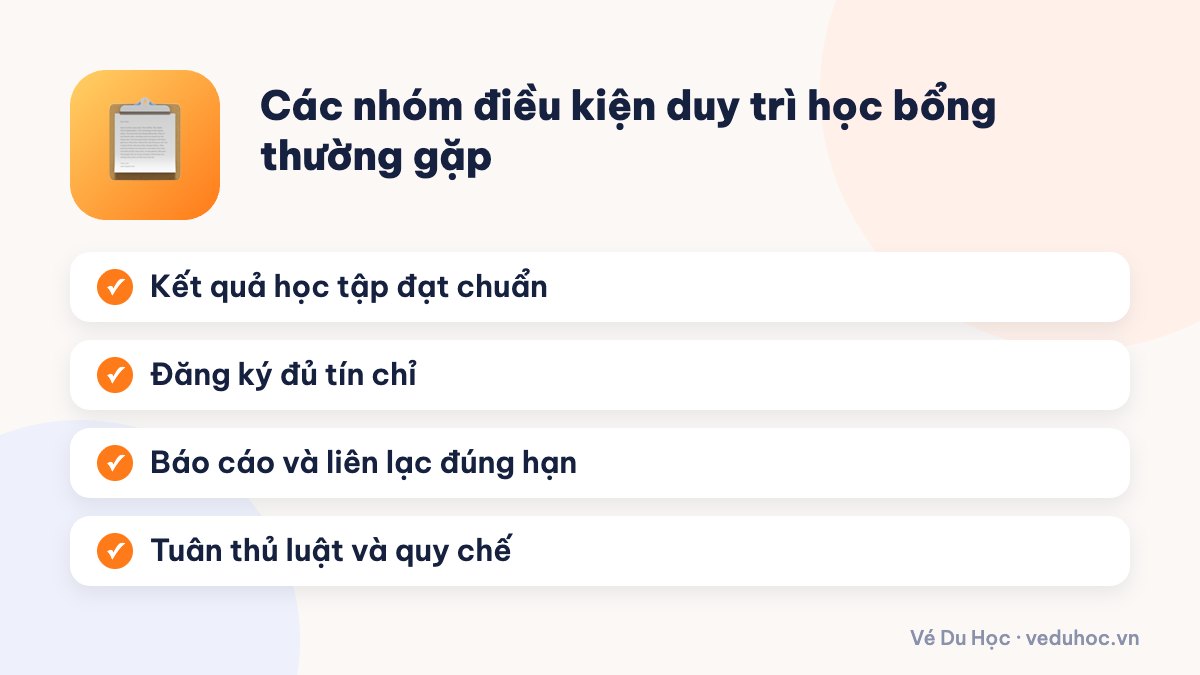 Các nhóm điều kiện duy trì học bổng thường gặp