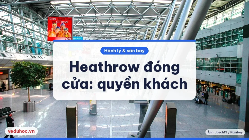 Sảnh nhà ga sân bay rộng với mái thép và lối đi rộng, minh hoạ sân bay lớn khi chuyến bay bị gián đoạn