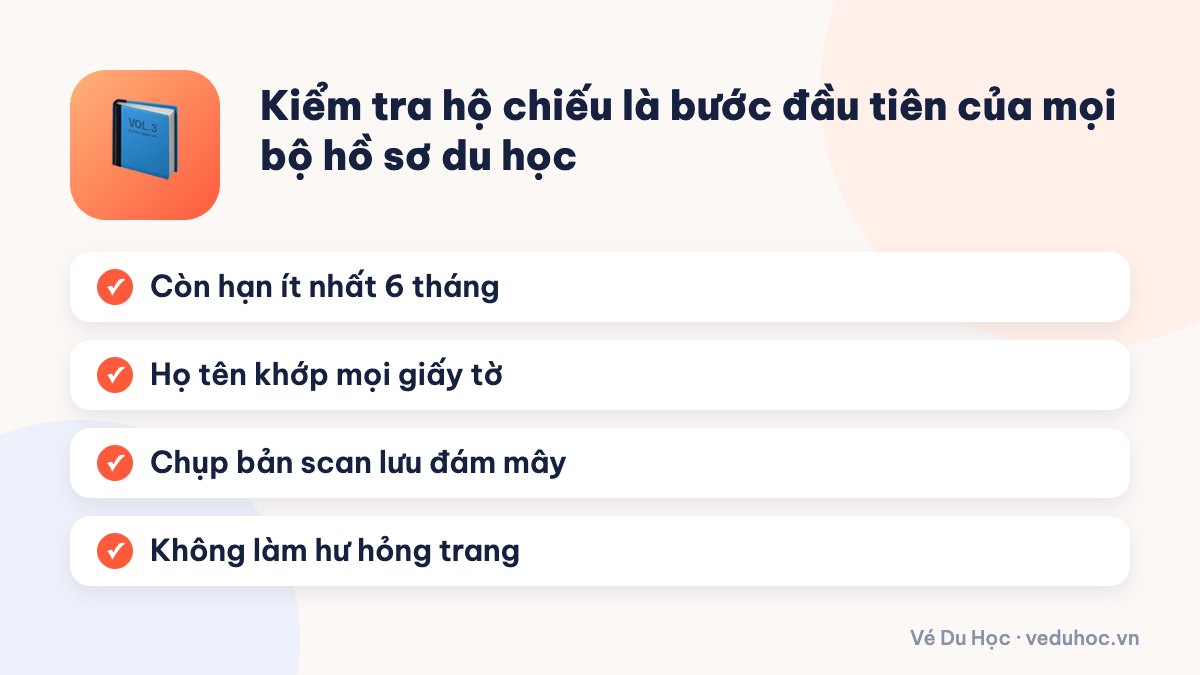 Kiểm tra hộ chiếu là bước đầu tiên của mọi bộ hồ sơ du học