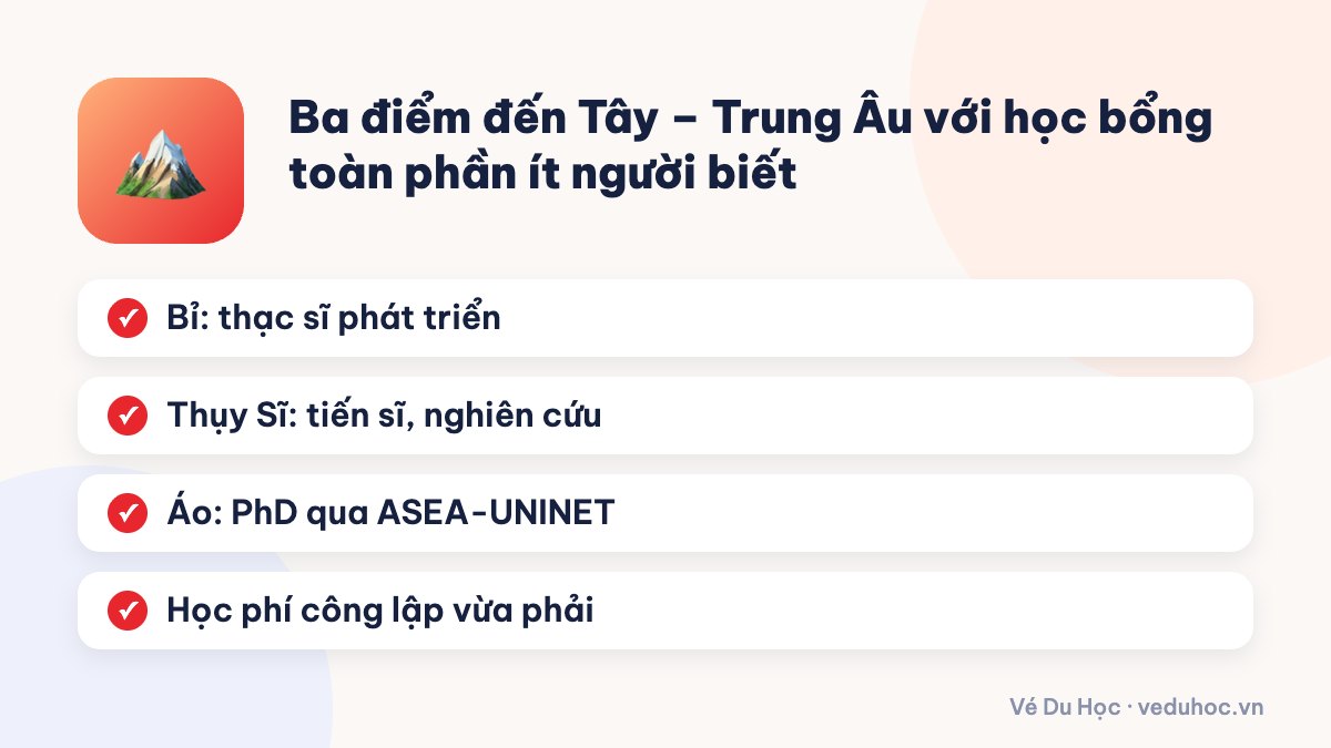 Ba điểm đến Tây – Trung Âu với học bổng toàn phần ít người biết