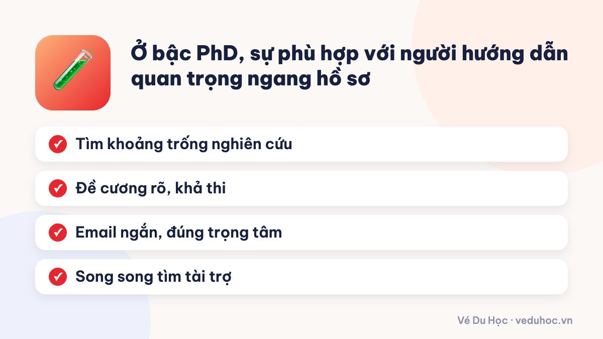 Ở bậc PhD, sự phù hợp với người hướng dẫn quan trọng ngang hồ sơ