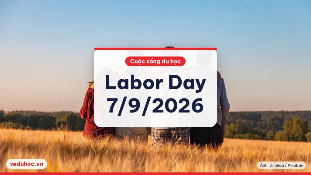 Ba người bạn khoác vai nhau nhìn ra cánh đồng lúa vàng lúc hoàng hôn, minh hoạ kỳ nghỉ Labor Day
