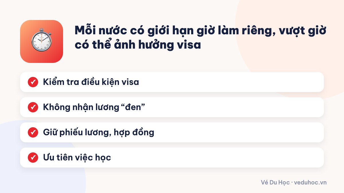 Mỗi nước có giới hạn giờ làm riêng, vượt giờ có thể ảnh hưởng visa
