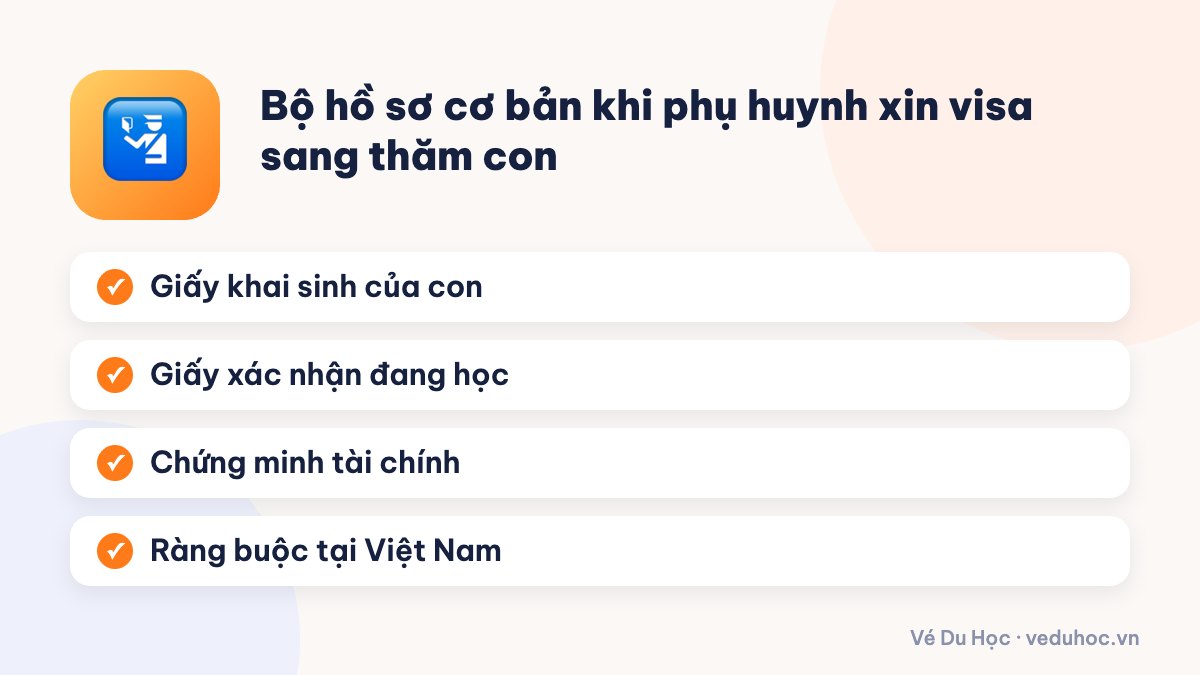 Bộ hồ sơ cơ bản khi phụ huynh xin visa sang thăm con