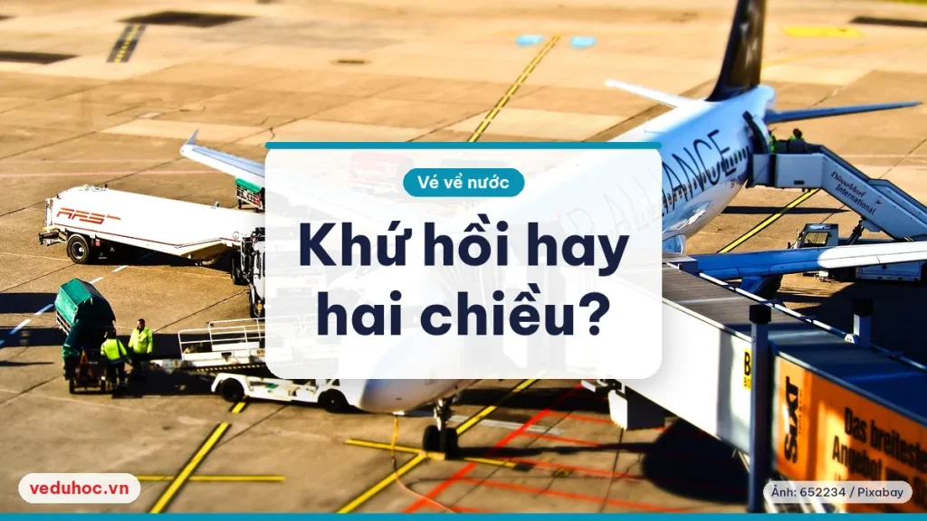 Máy bay đỗ cạnh cầu ống lồng, minh hoạ chọn vé khứ hồi hay vé một chiều