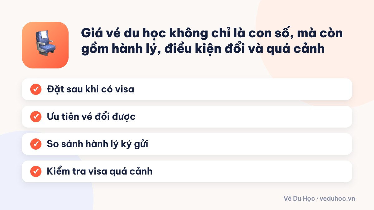 Giá vé du học không chỉ là con số, mà còn gồm hành lý, điều kiện đổi và quá cảnh