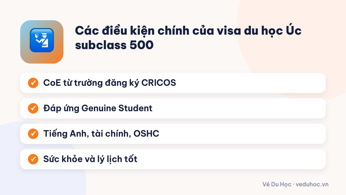 Các điều kiện chính của visa du học Úc subclass 500